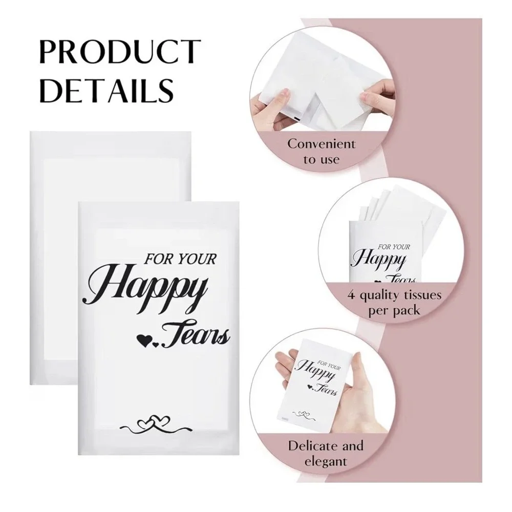 74 Packs Happy Tears Tissues for Wedding 3 Ply Wedding Tissue Packs For Guests